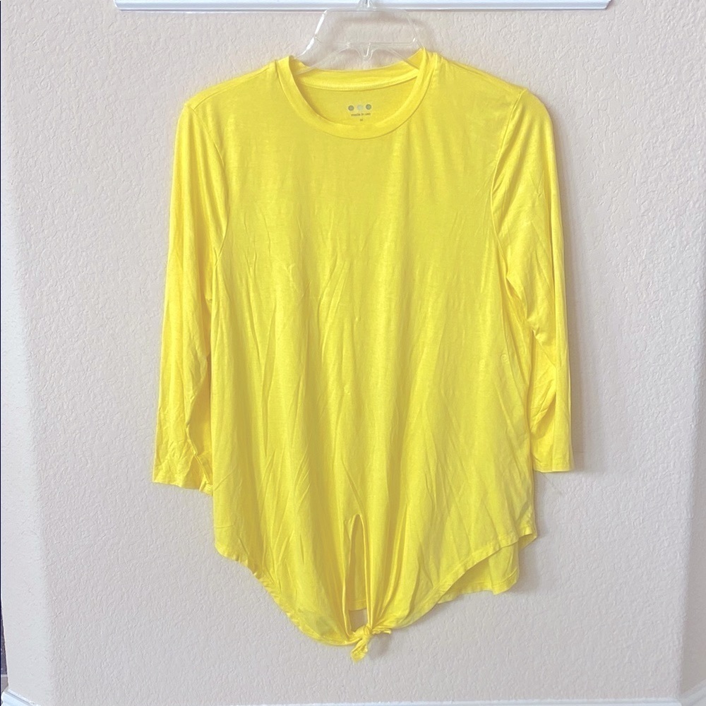 Three Dots Yellow Tie-front 3/4 Sleeve Women's Top Size M